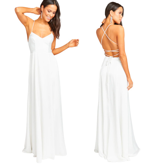 Show Me Your MuMu Dresses & Skirts - Show Me Your Mumu - Wedding Godshaw Godess Maxi Gown - White, "Ivory Luxe Satin"